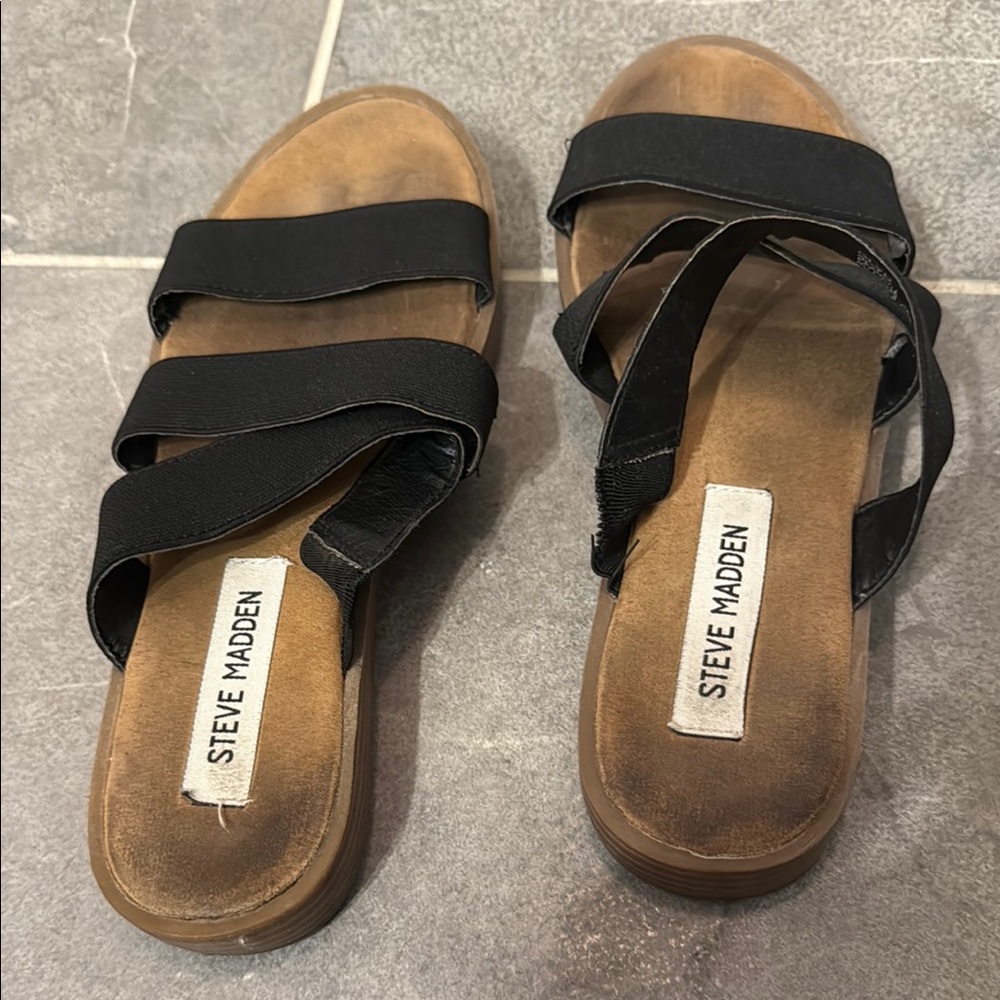 Well worn Steve Madden Black Sandals Slip-On Comfort